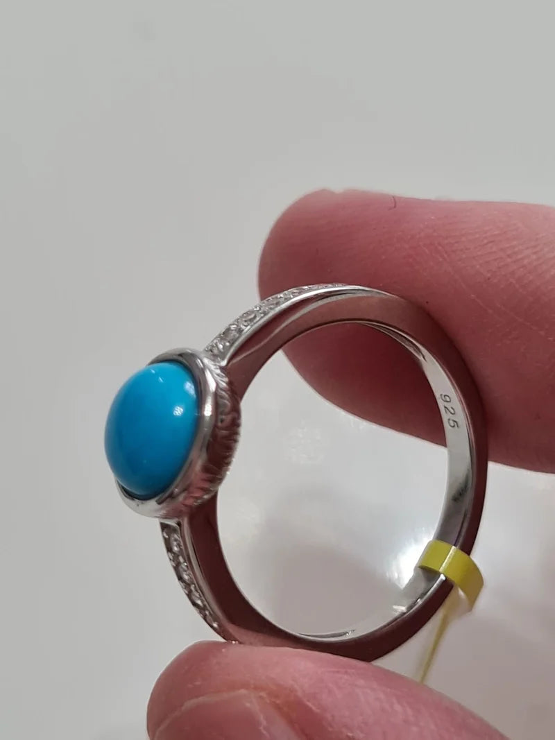 Arizona Sleeping Beauty Turquoise Natural White Cambodian Zircon Ring SIZE N