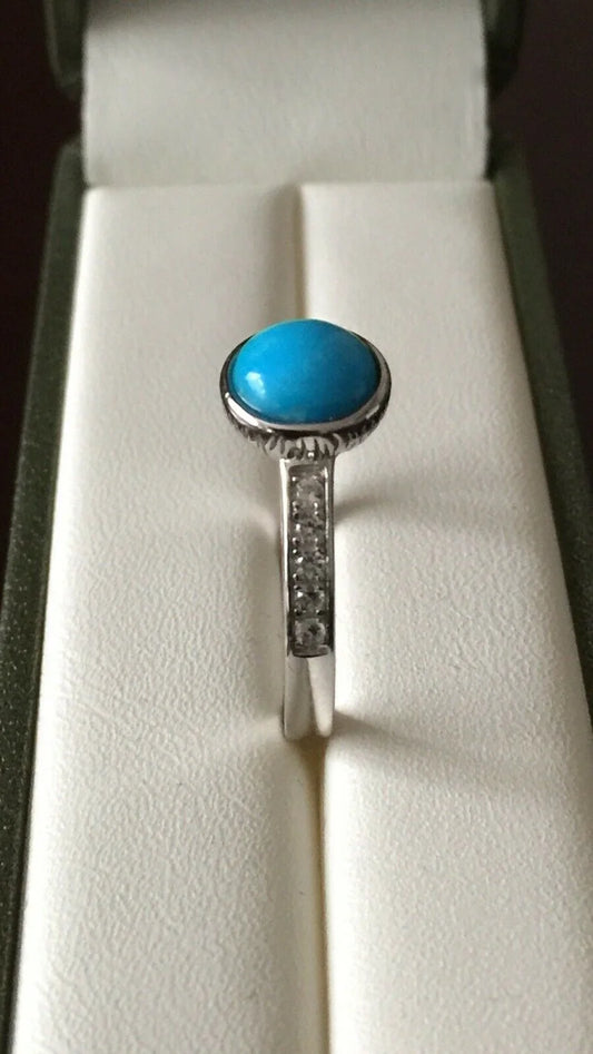 Arizona Sleeping Beauty Turquoise Natural White Cambodian Zircon Ring SIZE N