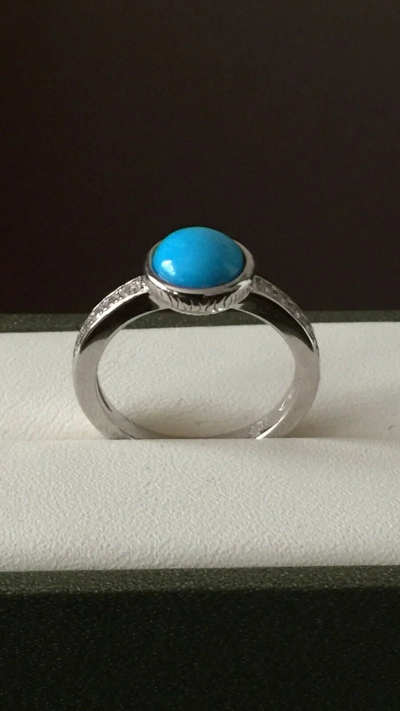 Arizona Sleeping Beauty Turquoise Natural White Cambodian Zircon Ring SIZE N