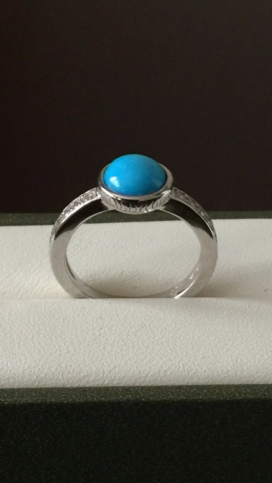 Arizona Sleeping Beauty Turquoise Natural White Cambodian Zircon Ring SIZE N