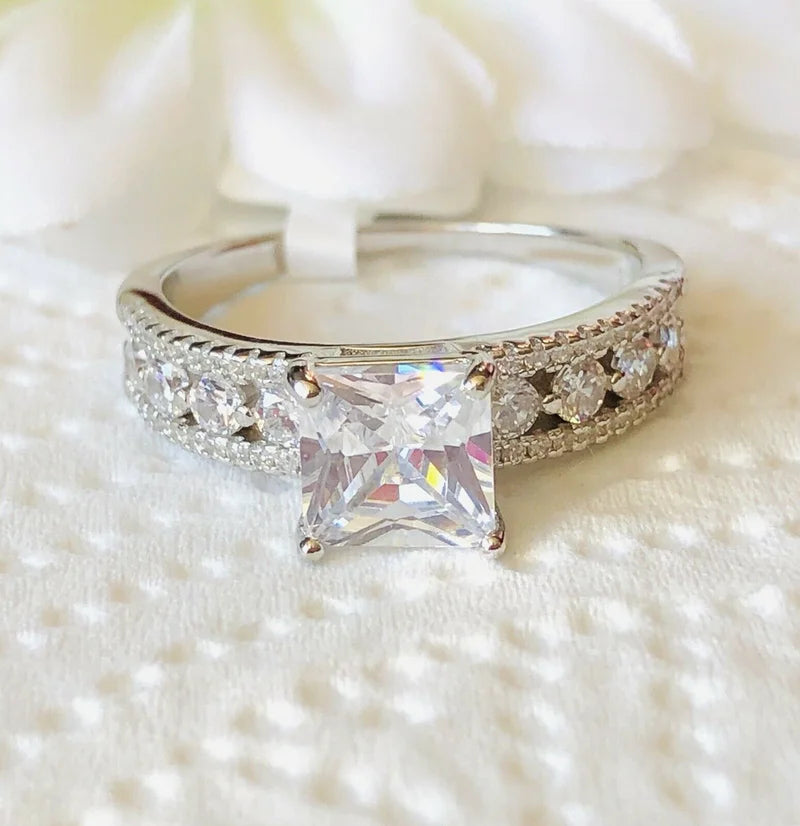 Princess Cut Simulated Diamond Ring 925 Sterling Silver SIZES L,M