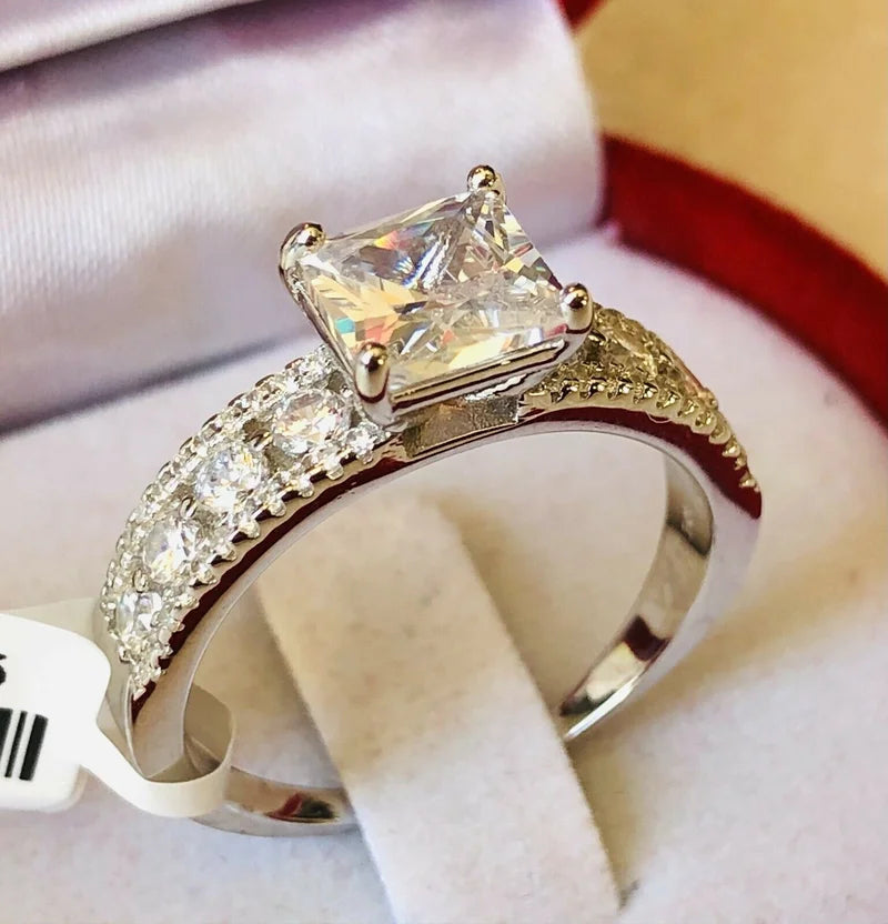 Princess Cut Simulated Diamond Ring 925 Sterling Silver SIZES L,M