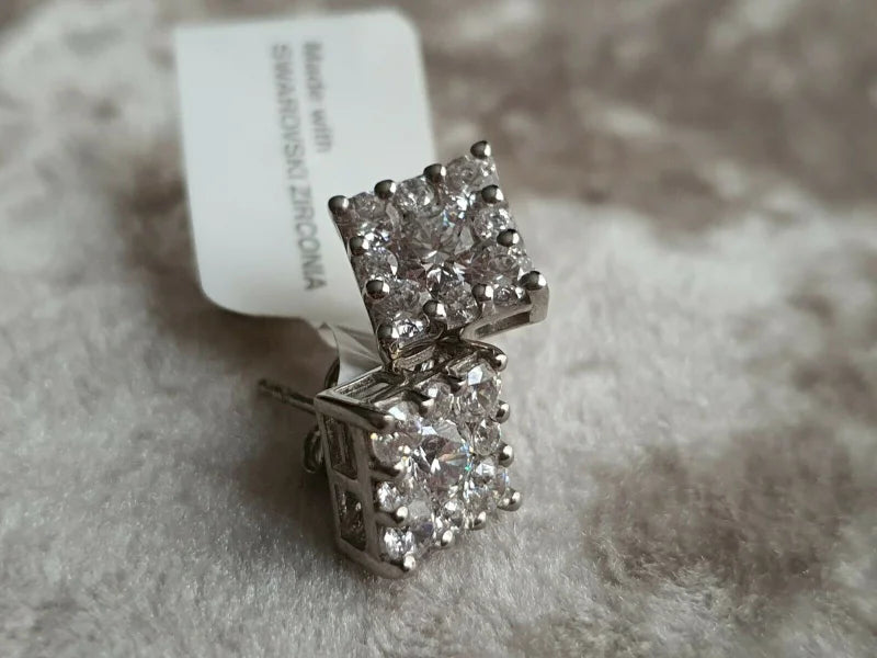 3.35Ct SWAROVSKI ZIRCONIA Cluster Stud Earrings 925 Sterling Silver Earrings