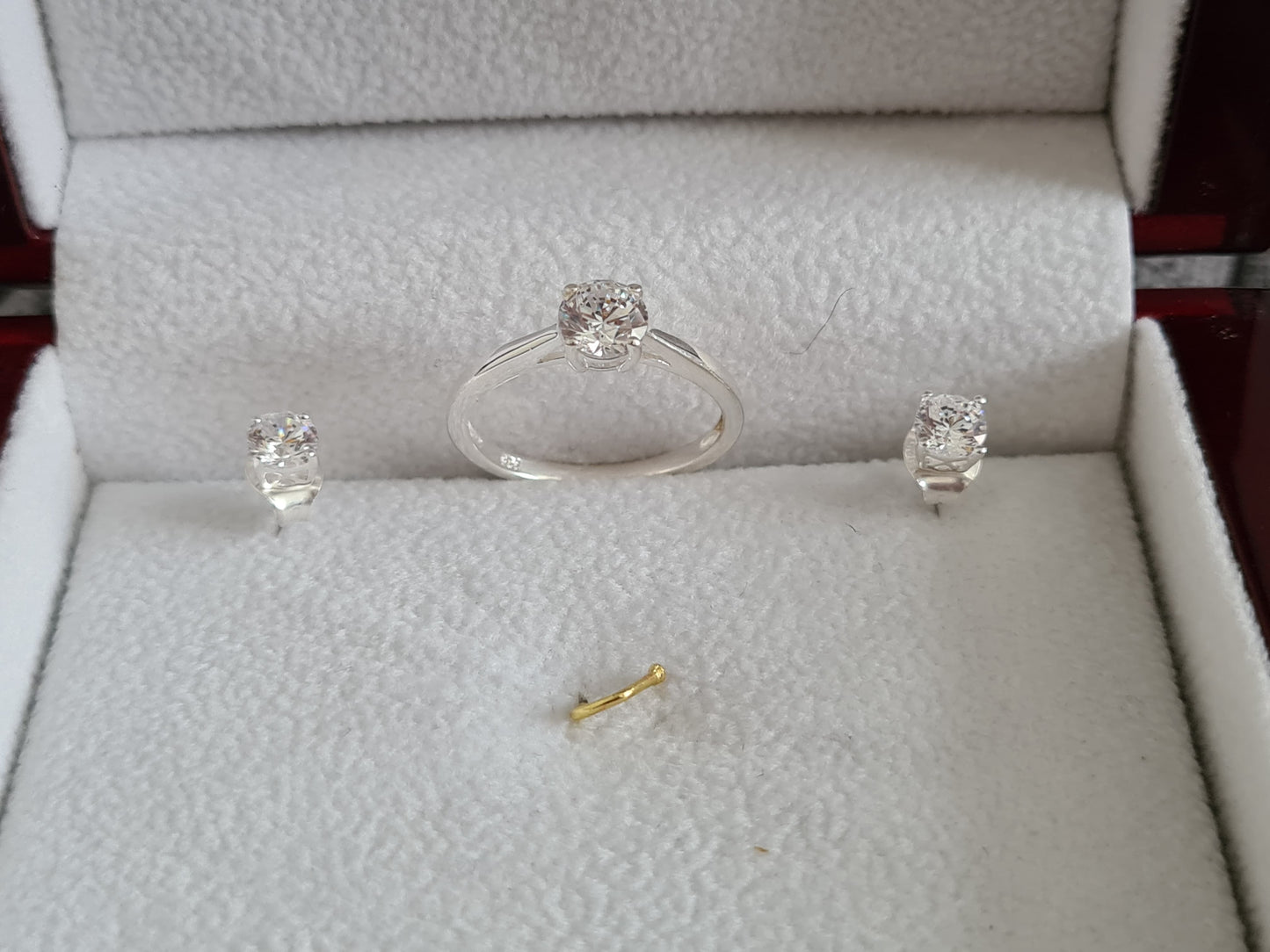 2 Piece Set -Swarovski Zirconia 925 Sterling Silver Solitaire Ring and Stud Earrings SIZES O,S