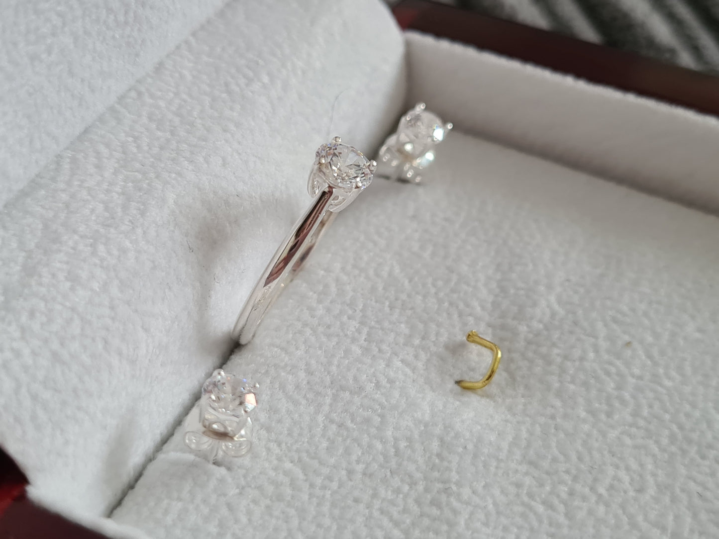 2 Piece Set -Swarovski Zirconia 925 Sterling Silver Solitaire Ring and Stud Earrings SIZES O,S