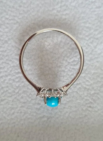 Arizona Sleeping Beauty Turquoise and Zircon Halo Ring SIZES M , R , S