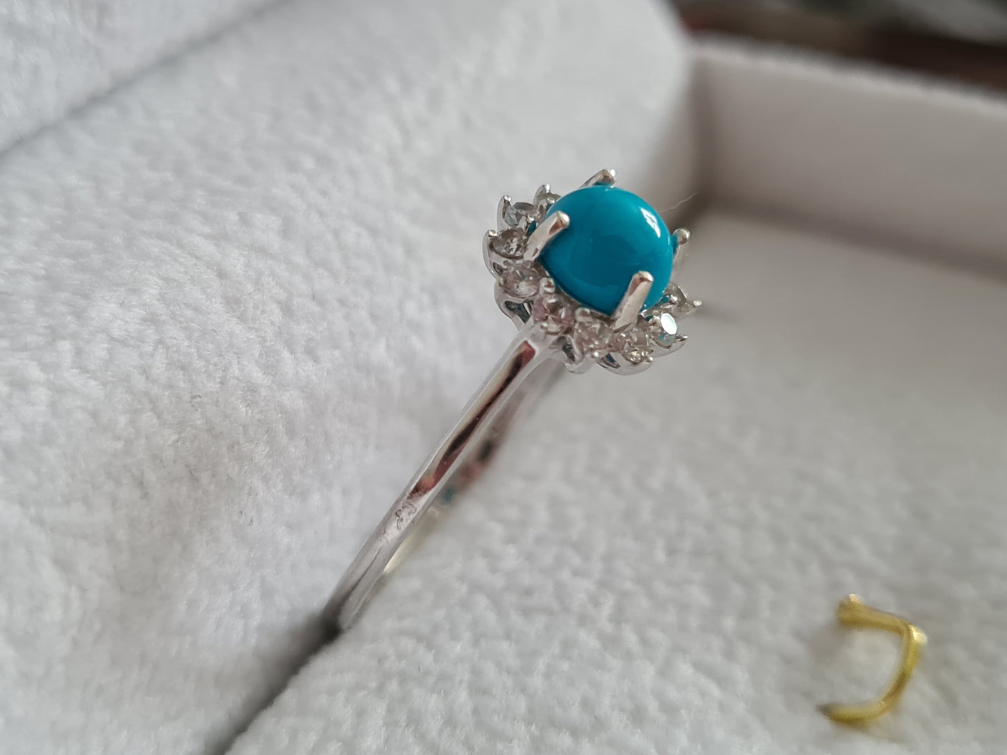 Arizona Sleeping Beauty Turquoise and Zircon Halo Ring SIZES M , R , S