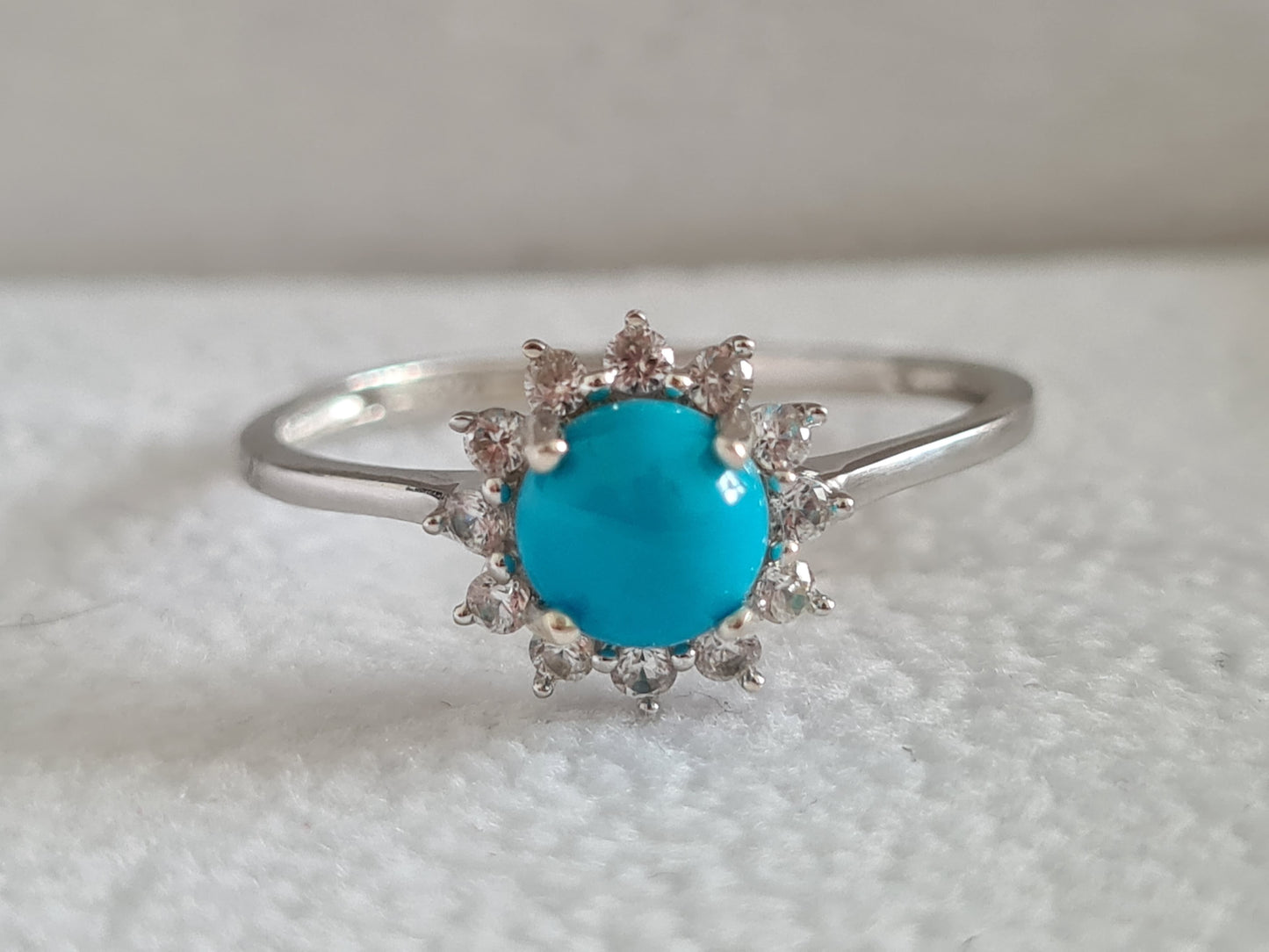 Arizona Sleeping Beauty Turquoise and Zircon Halo Ring SIZES M , R , S