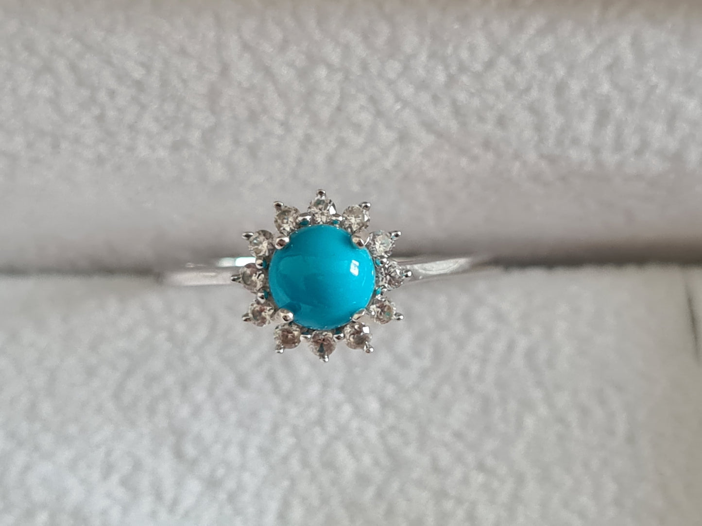 Arizona Sleeping Beauty Turquoise and Zircon Halo Ring SIZES M , R , S