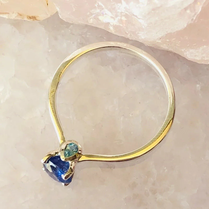 Masoala Sapphire and Blue Apatite Ring in Sterling Silver SIZES M , N