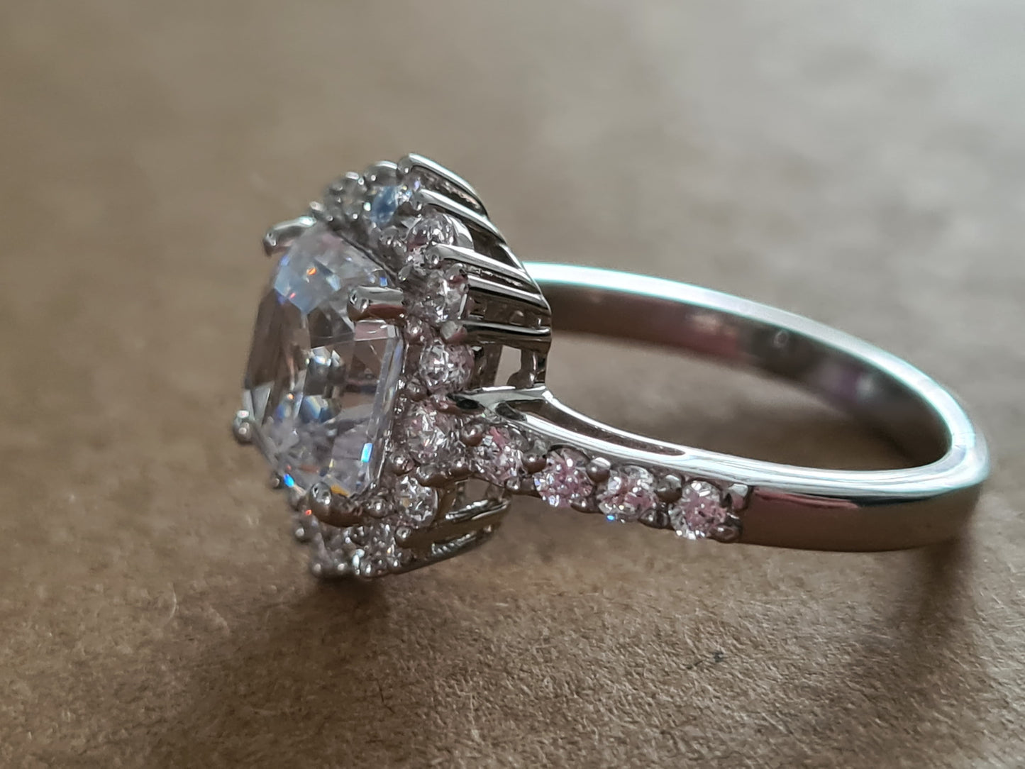 Swarovski Zirconia Halo Ring 925 Sterling Silver SIZE N