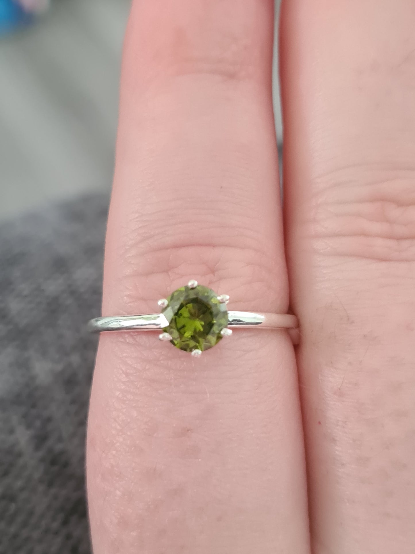 3 Piece Set - Simulated Peridot Solitaire Ring, Pendant and Stud Earrings in Sterling Silver SIZES O, Q