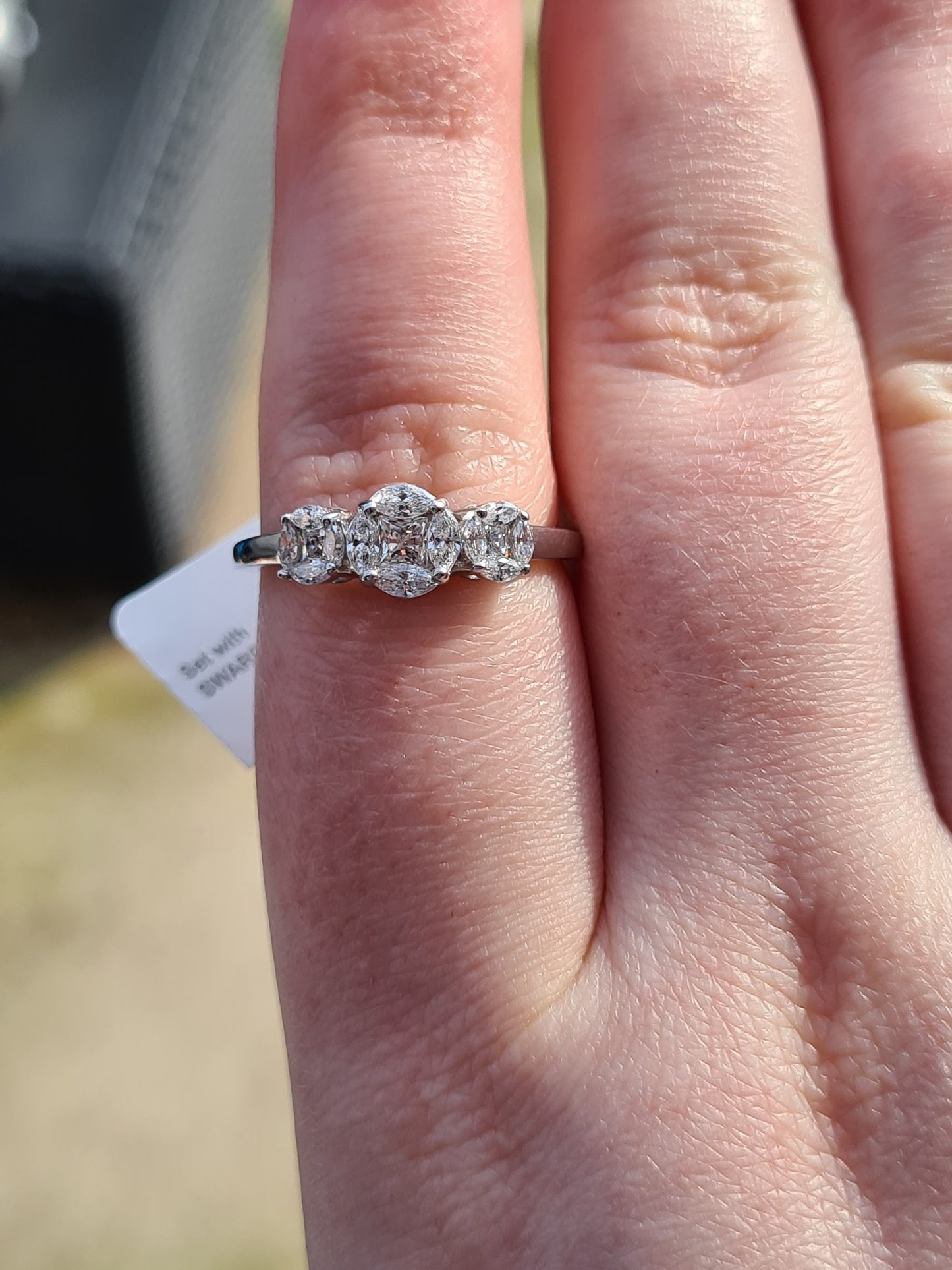 3 Stone Cluster Swarovski Zirconia Ring 925 Sterling Silver SIZES P,Q,R