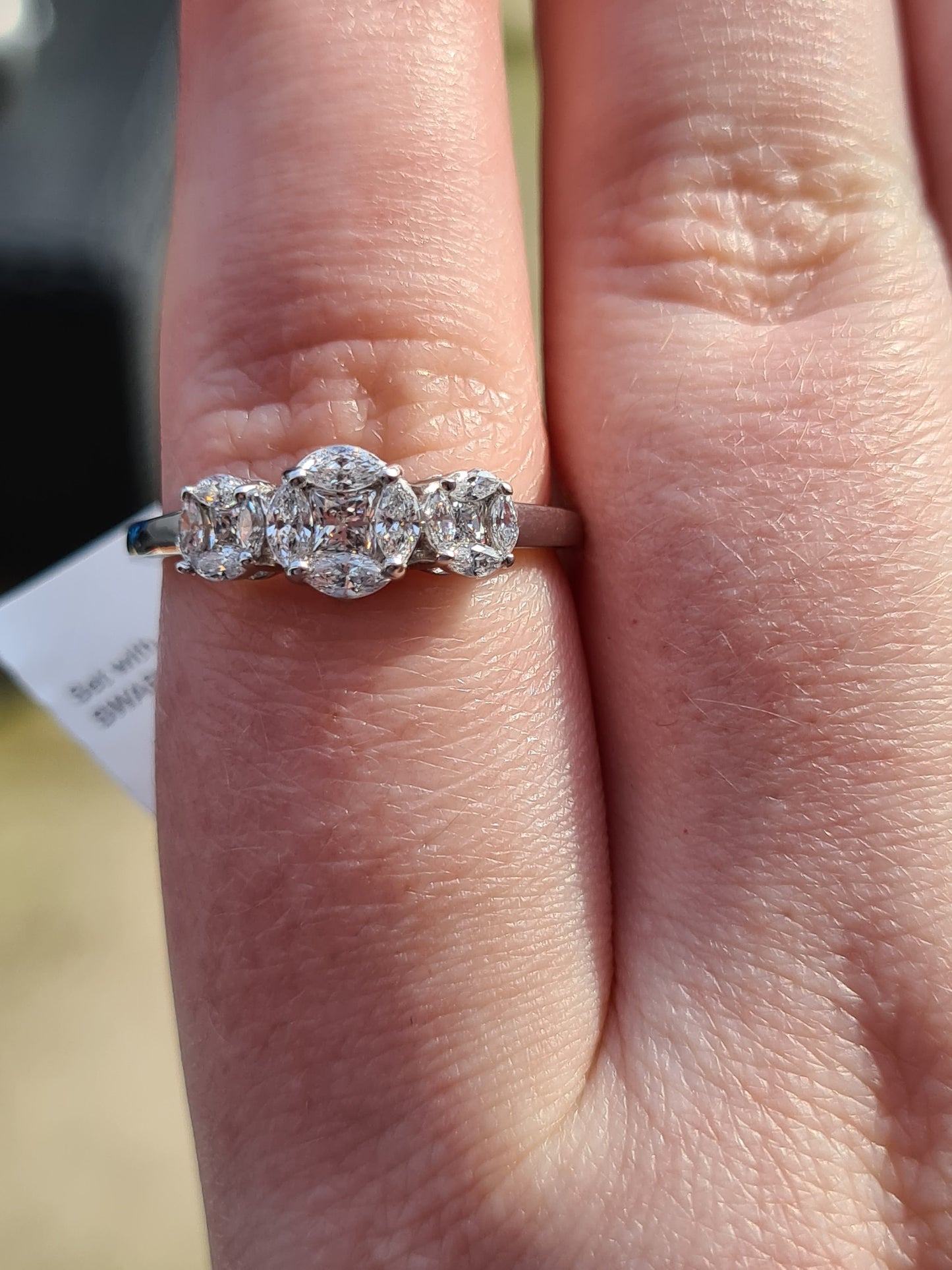 3 Stone Cluster Swarovski Zirconia Ring 925 Sterling Silver SIZES P,Q,R