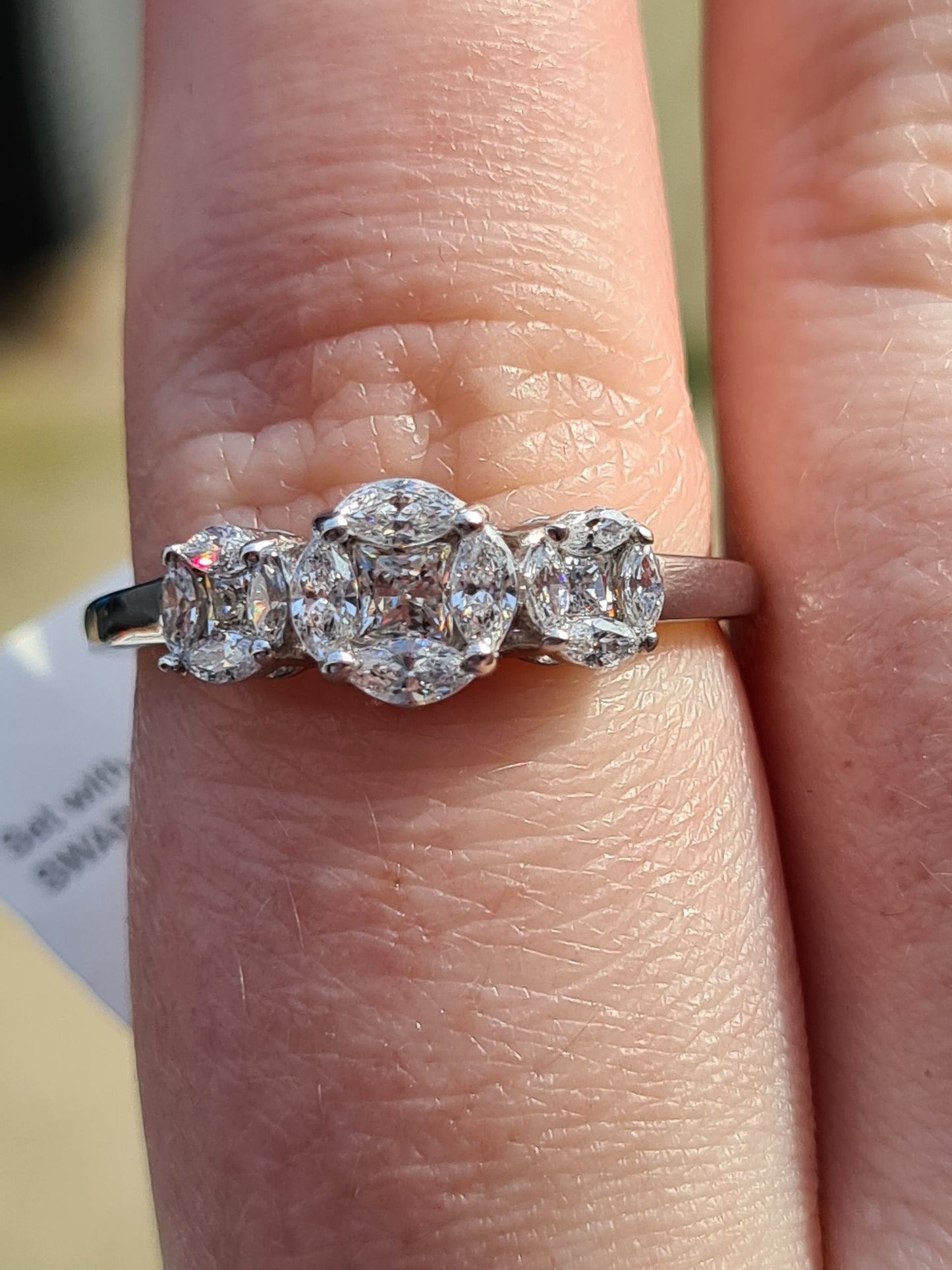 3 Stone Cluster Swarovski Zirconia Ring 925 Sterling Silver SIZES P,Q,R