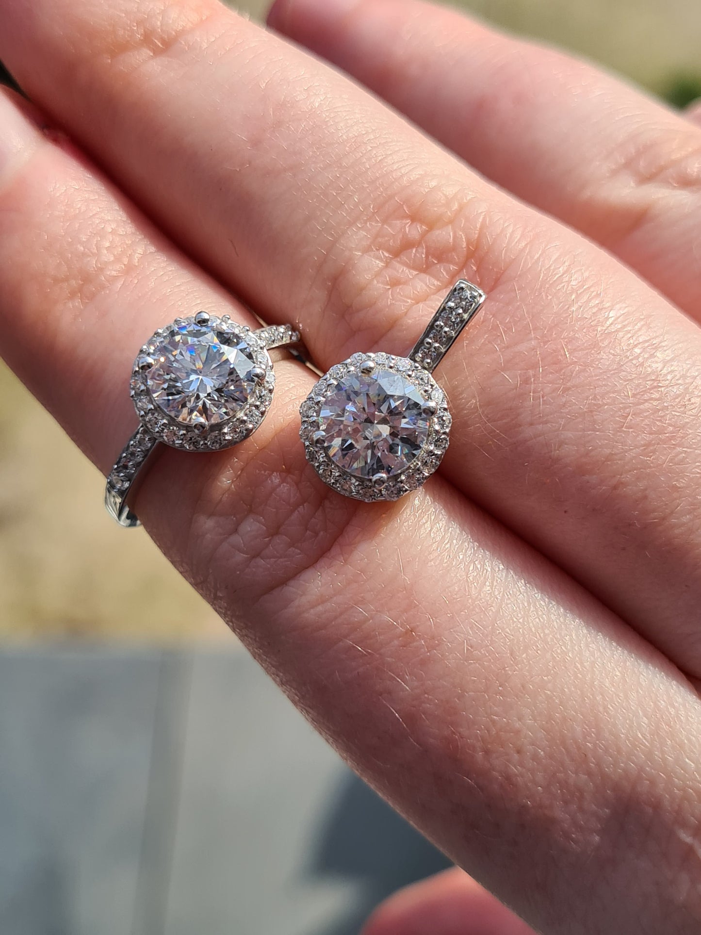 2 Piece Set SWAROVSKI ZIRCONIA Pendant And Ring Set in Sterling Silver RING SIZES L, N, Q