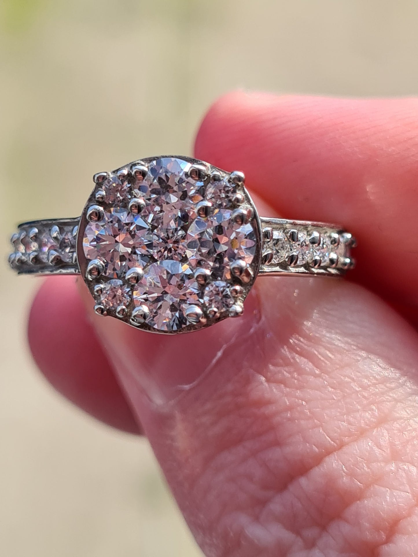 Swarovski Zirconia Halo Cluster Ring 925 Sterling Silver SIZES M , Q