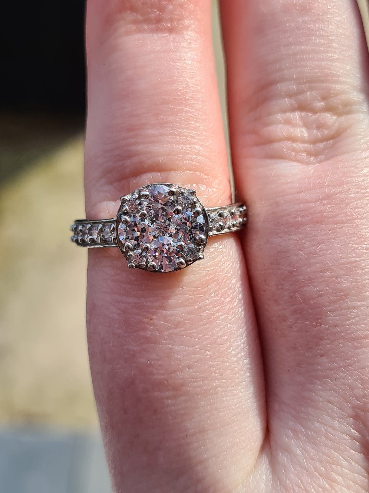 Swarovski Zirconia Halo Cluster Ring 925 Sterling Silver SIZES M , Q