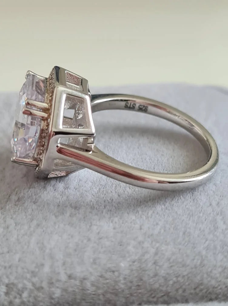 Simulated Large Octagon Cut Diamond Ring Sterling Silver SIZE L