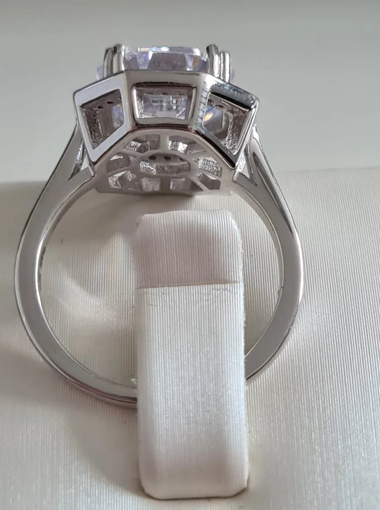 Simulated Large Octagon Cut Diamond Ring Sterling Silver SIZE L