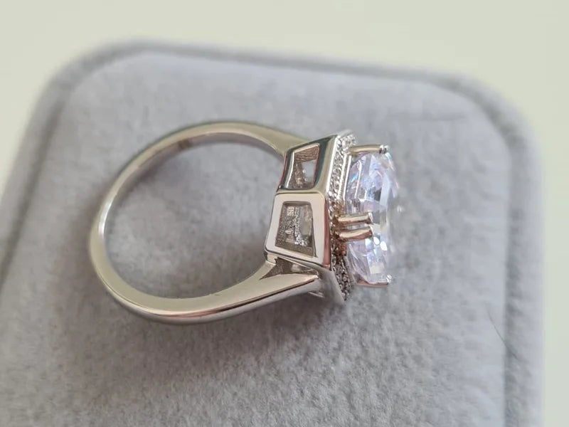 Simulated Large Octagon Cut Diamond Ring Sterling Silver SIZE L