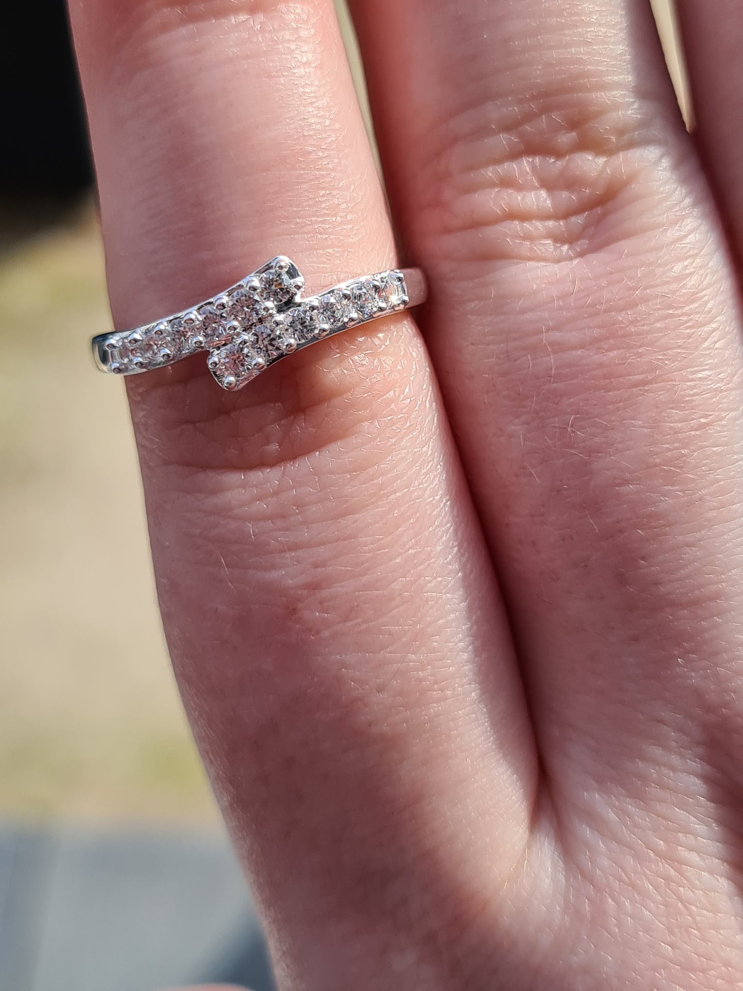 Swarovski Zirconia Bypass Band Ring 925 Sterling Silver SIZE P