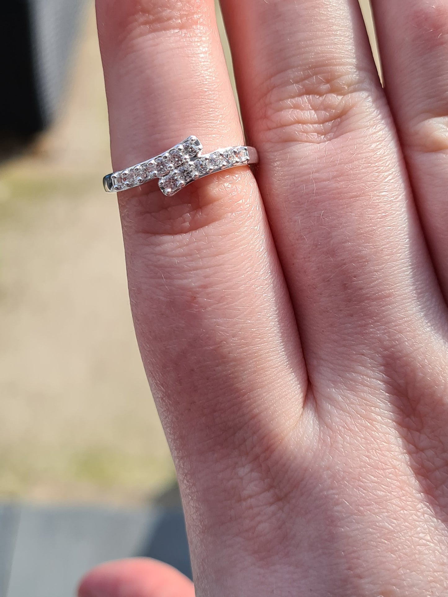 Swarovski Zirconia Bypass Band Ring 925 Sterling Silver SIZE P