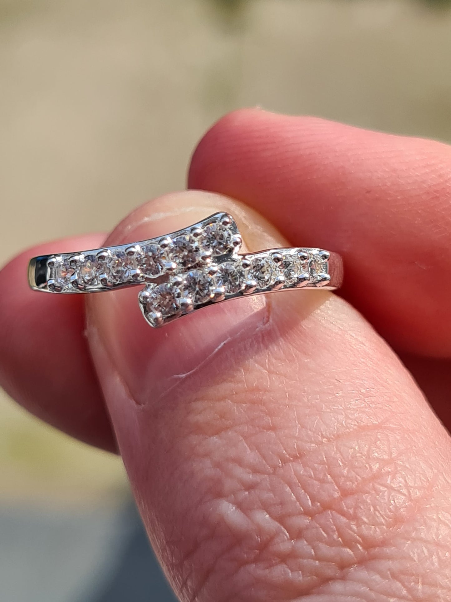 Swarovski Zirconia Bypass Band Ring 925 Sterling Silver SIZE P