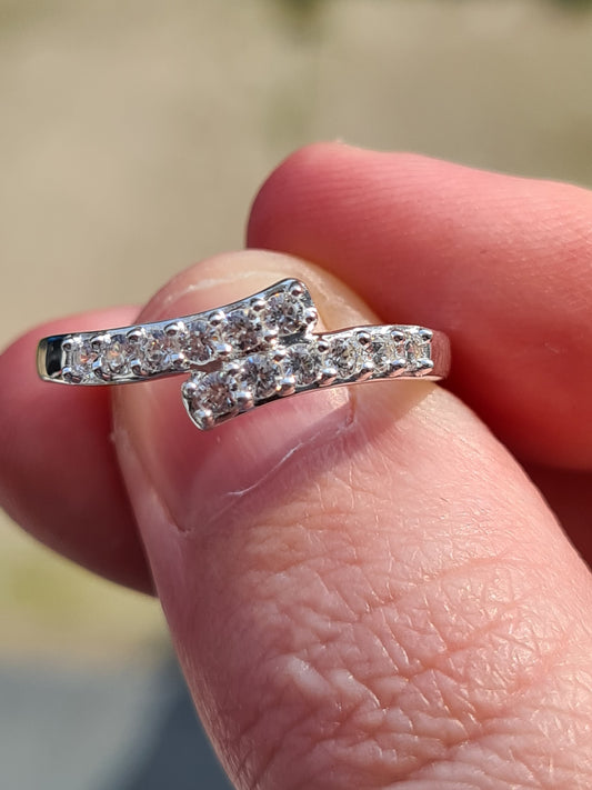 Swarovski Zirconia Bypass Band Ring 925 Sterling Silver SIZE P