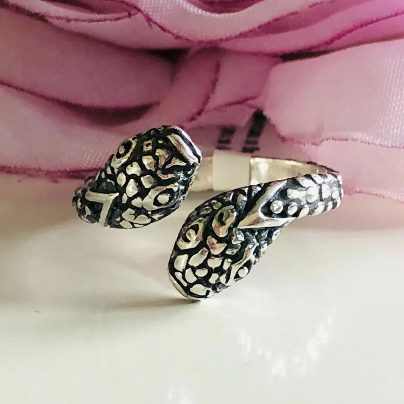 925 Sterling Silver Snake Bypass Ring SIZE N