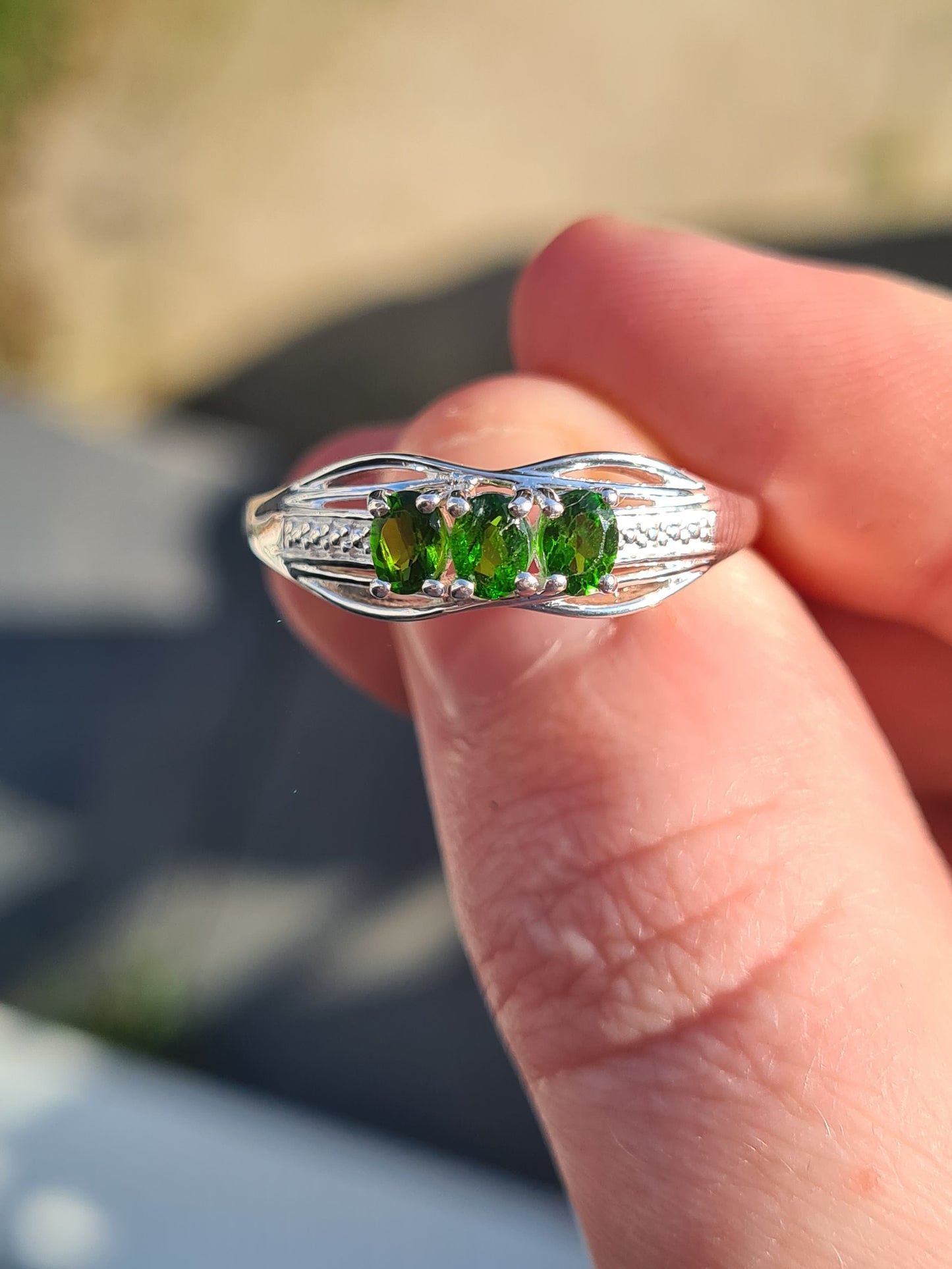 Russian Diopside Trilogy Ring 925 Sterling Silver SIZES P , R