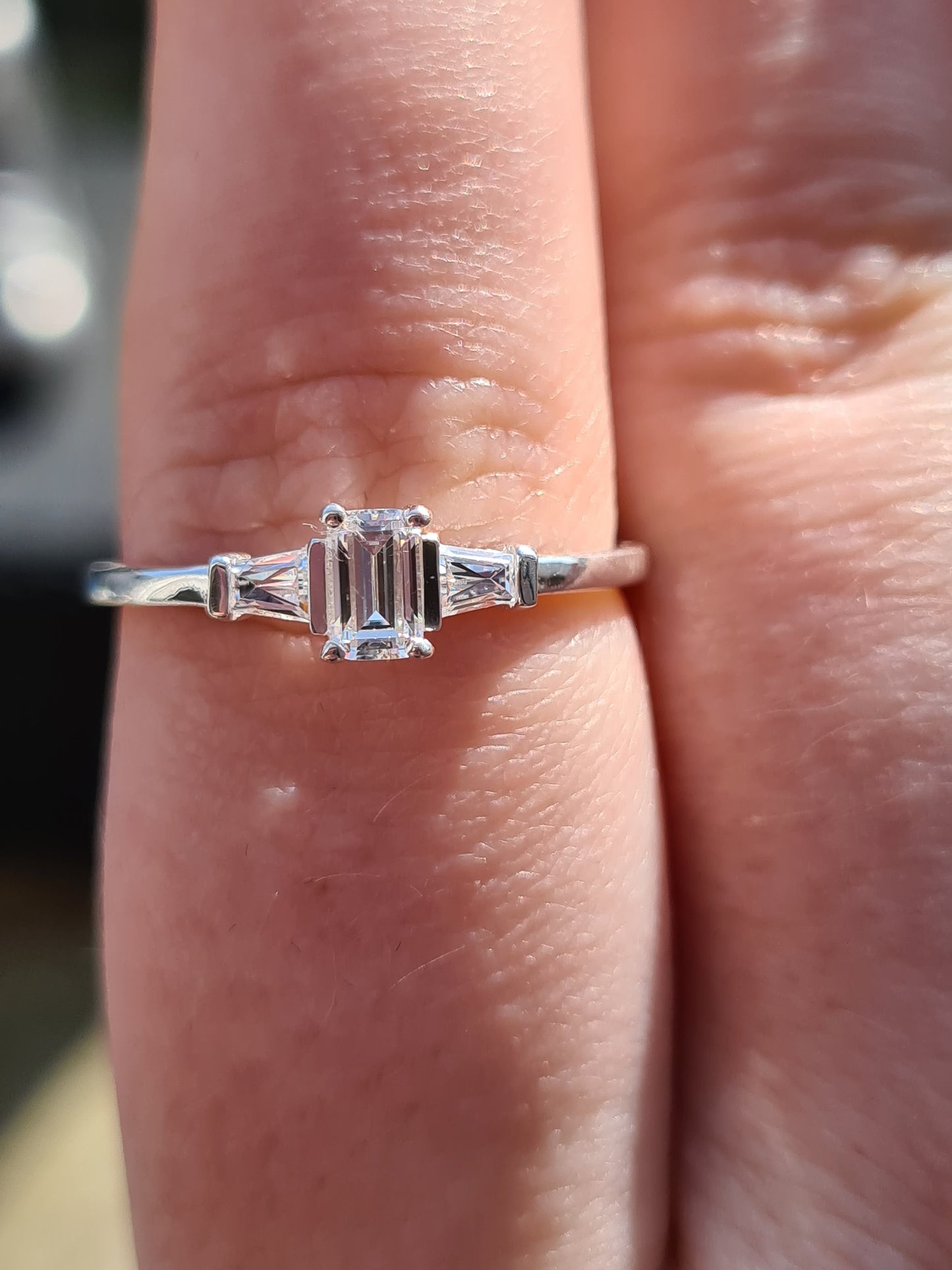 Swarovski Zirconia Octagon and taper baguette cut Ring Sterling Silver SIZES N , Q