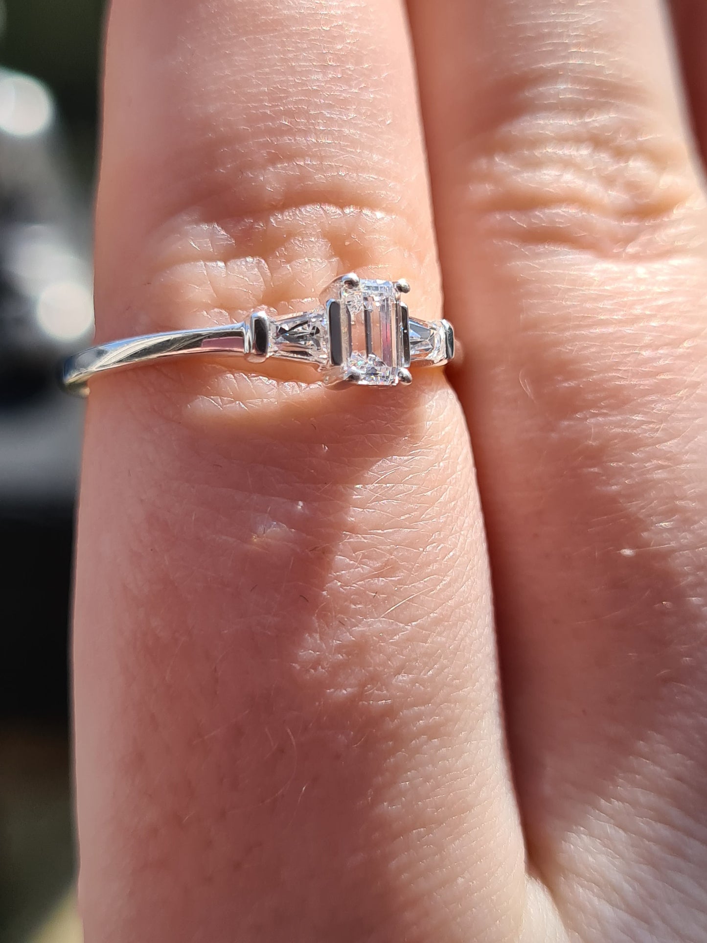 Swarovski Zirconia Octagon and taper baguette cut Ring Sterling Silver SIZES N , Q