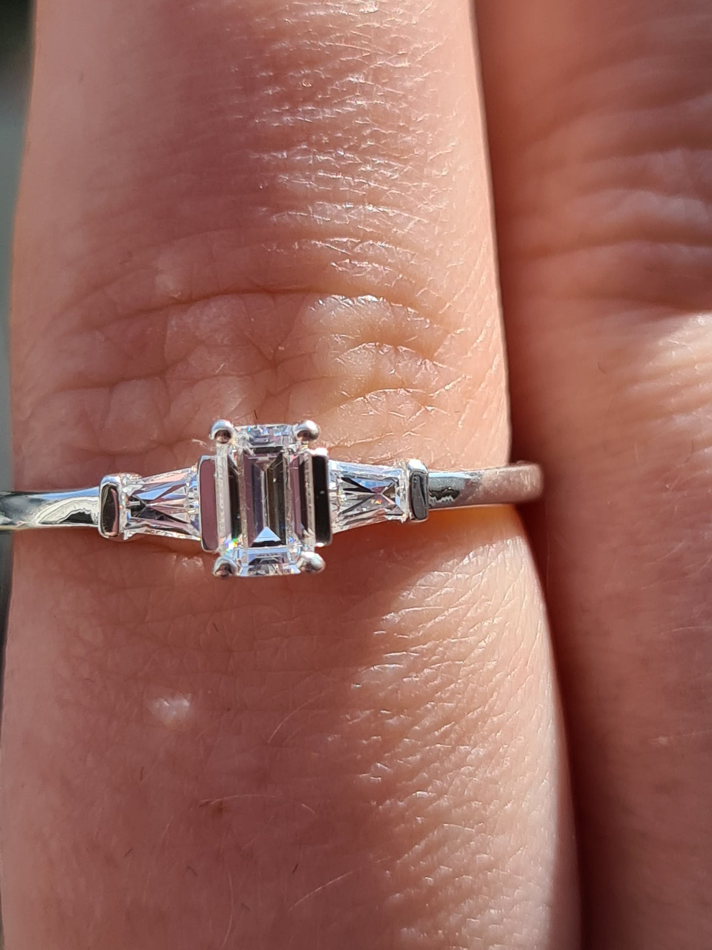 Swarovski Zirconia Octagon and taper baguette cut Ring Sterling Silver SIZES N , Q