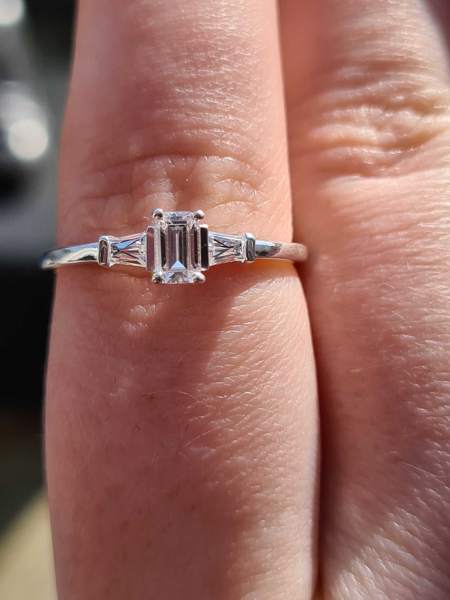 Swarovski Zirconia Octagon and taper baguette cut Ring Sterling Silver SIZES N , Q