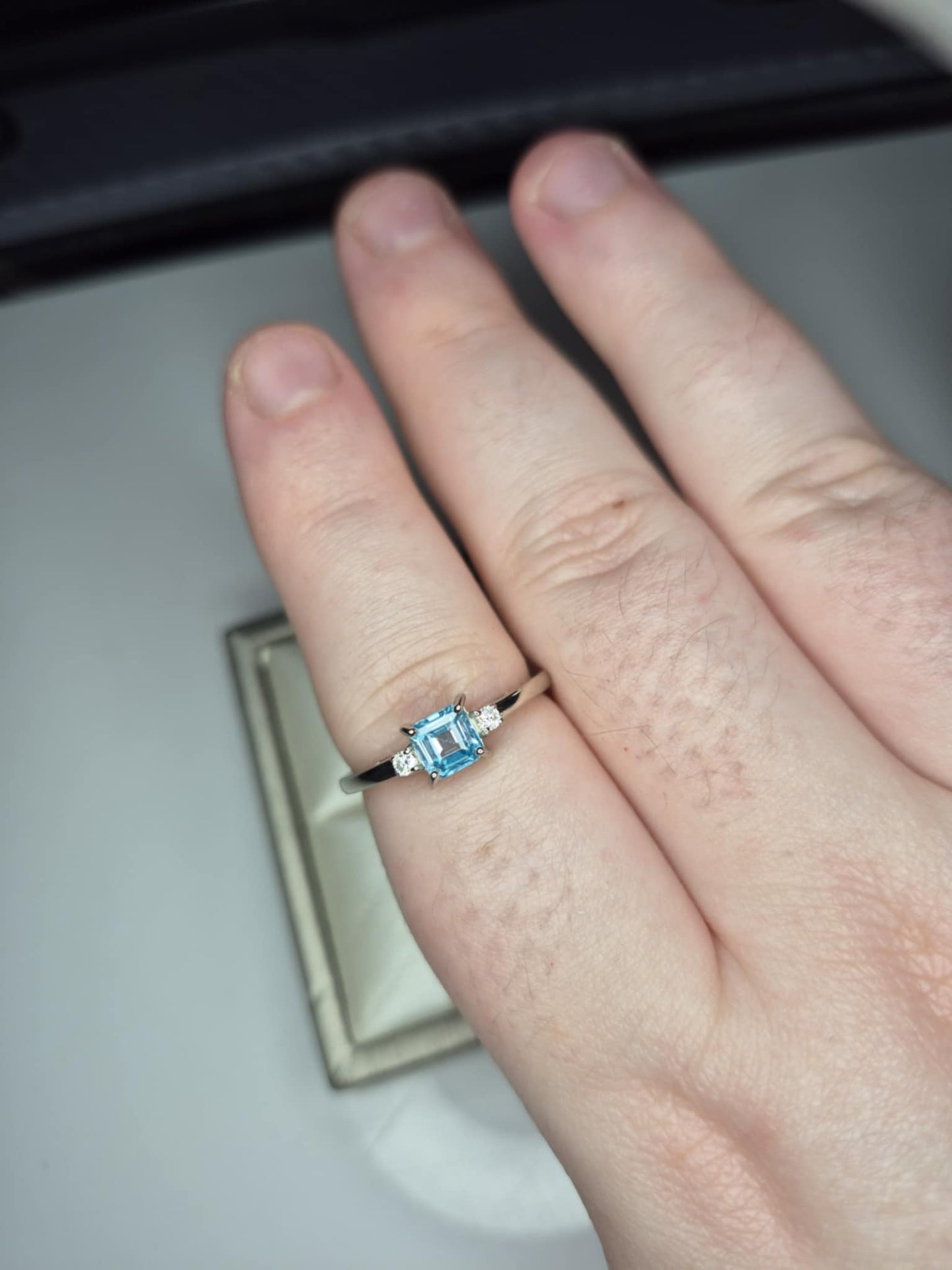 1.35ct Blue Zircon & Moissanite Ring in 925 Sterling Silver