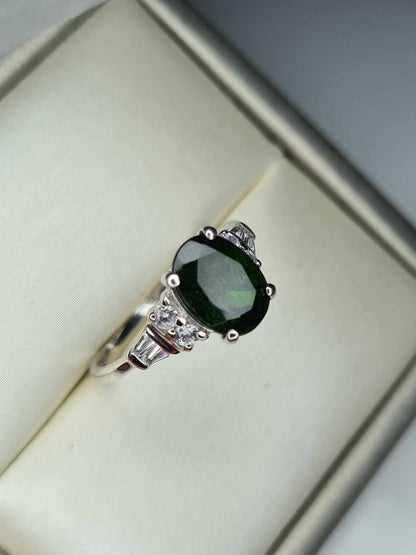 2.40ct Natural Russian Diopside and Natural Zircon Ring 925 Sterling Silver SIZE N