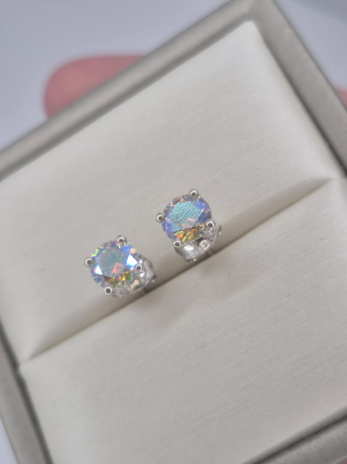 1.50ct Dichroic Luminous Moissanite Solitaire Stud Earrings in Rhodium Overlay 925 Sterling Silver