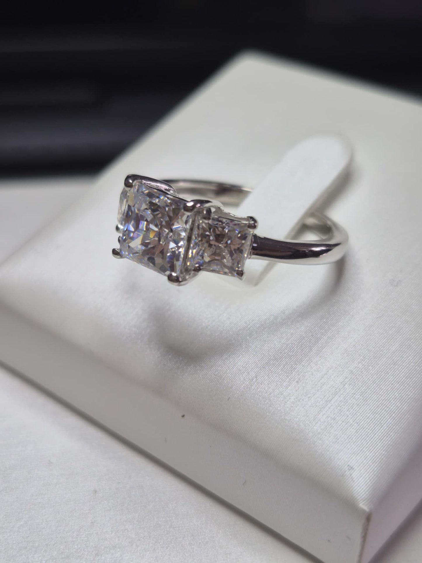 5.56ct Swarovski Zirconia Trilogy Ring in Rhodium Overlay 925 Sterling Silver