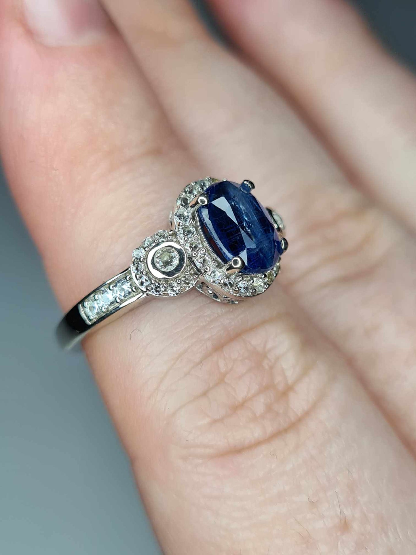 2.12 Ct Natural Himalayan Kyanite & Natural Zircon Ring in Platinum Overlay Sterling Silver SIZE L