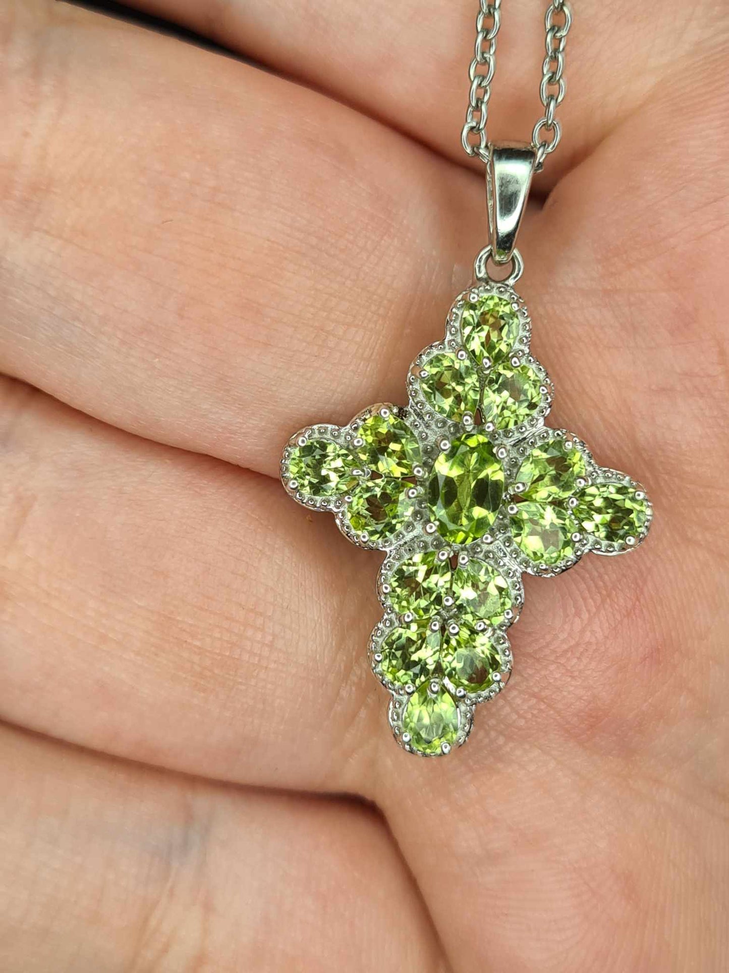 2.44ct Hebei Peridot Cross Pendant 925 Sterling Silver