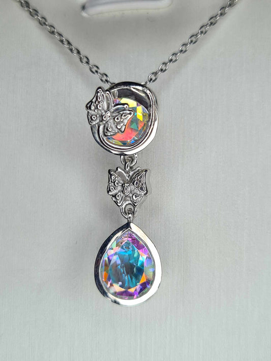 3.50Ct Mercury Mystic Topaz Butterfly Drop Necklace in 925 sterling silver