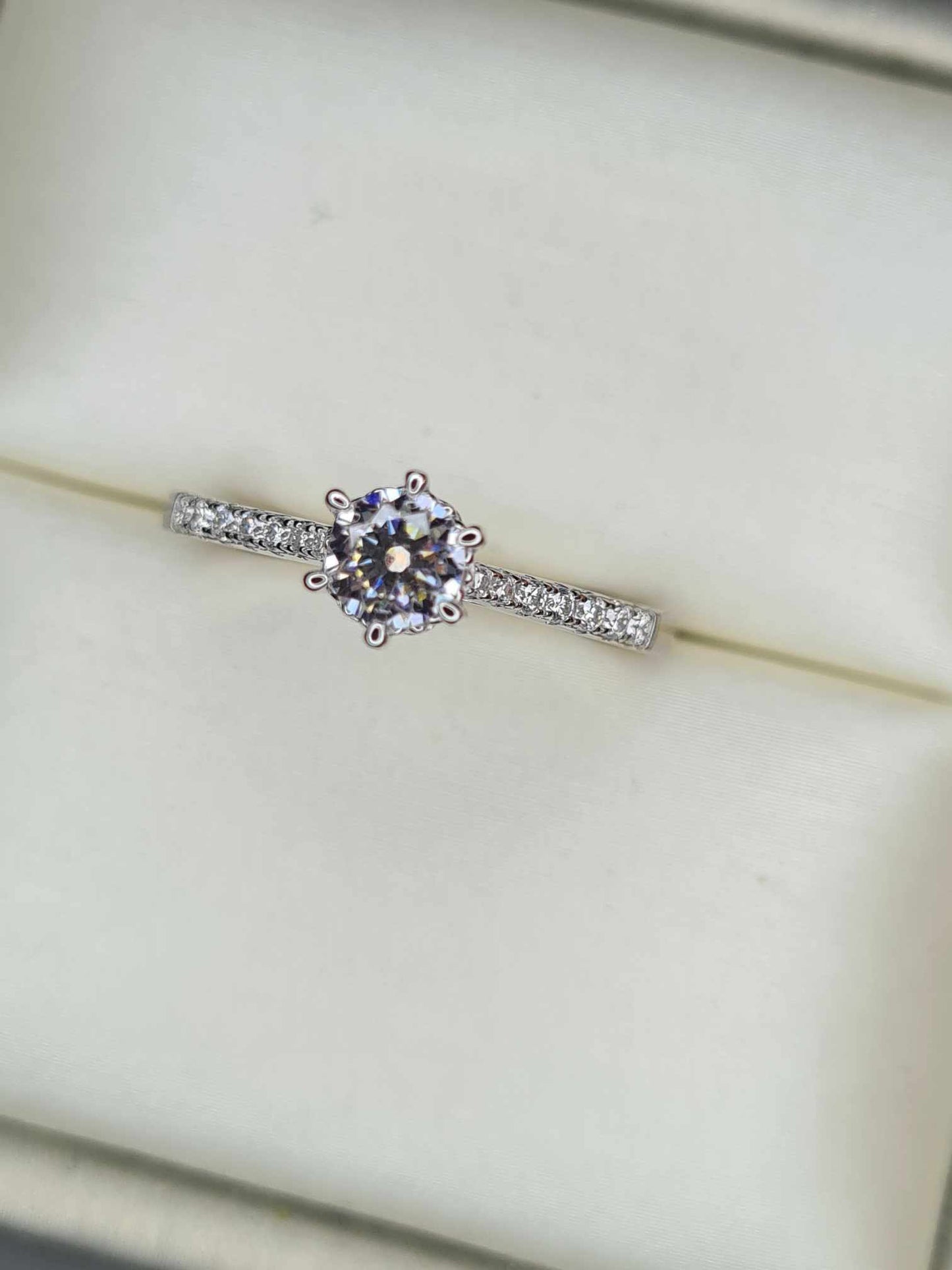 0.42ct Moissanite Engagement ring Rhodium Overlay 925 Sterling Silver