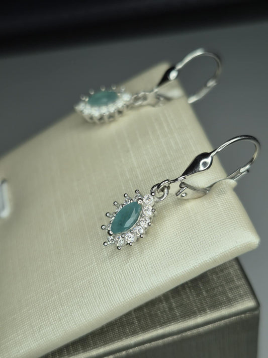 Grandidierite & Moissanite Drop Earrings in Rhodium Overlay 925 Sterling Silver