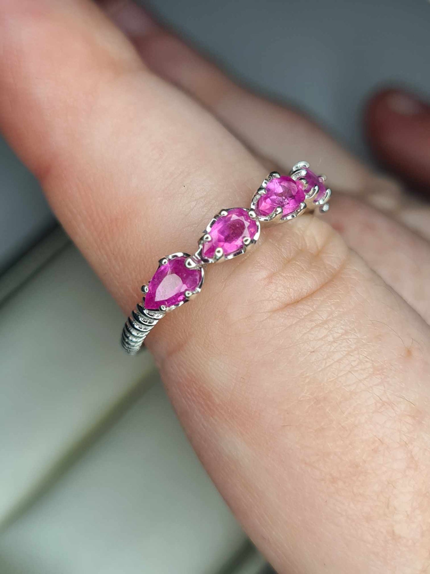 1.54ct Pink Sapphire 5 Stone Ring in Platinum Overlay 925 Sterling Silver