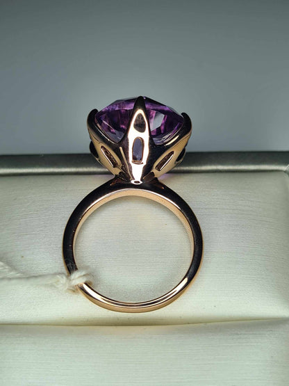 11ct Rose De France Amethyst Ring 18K Rose Gold Overlay 925 Sterling Silver SIZE K