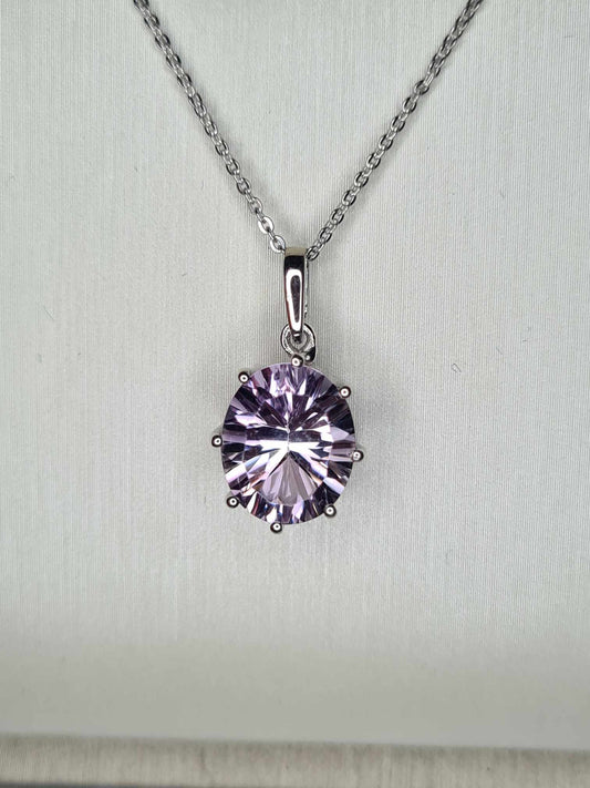 3Ct. Pink Amethyst Solitaire Necklace 925 Sterling Silver