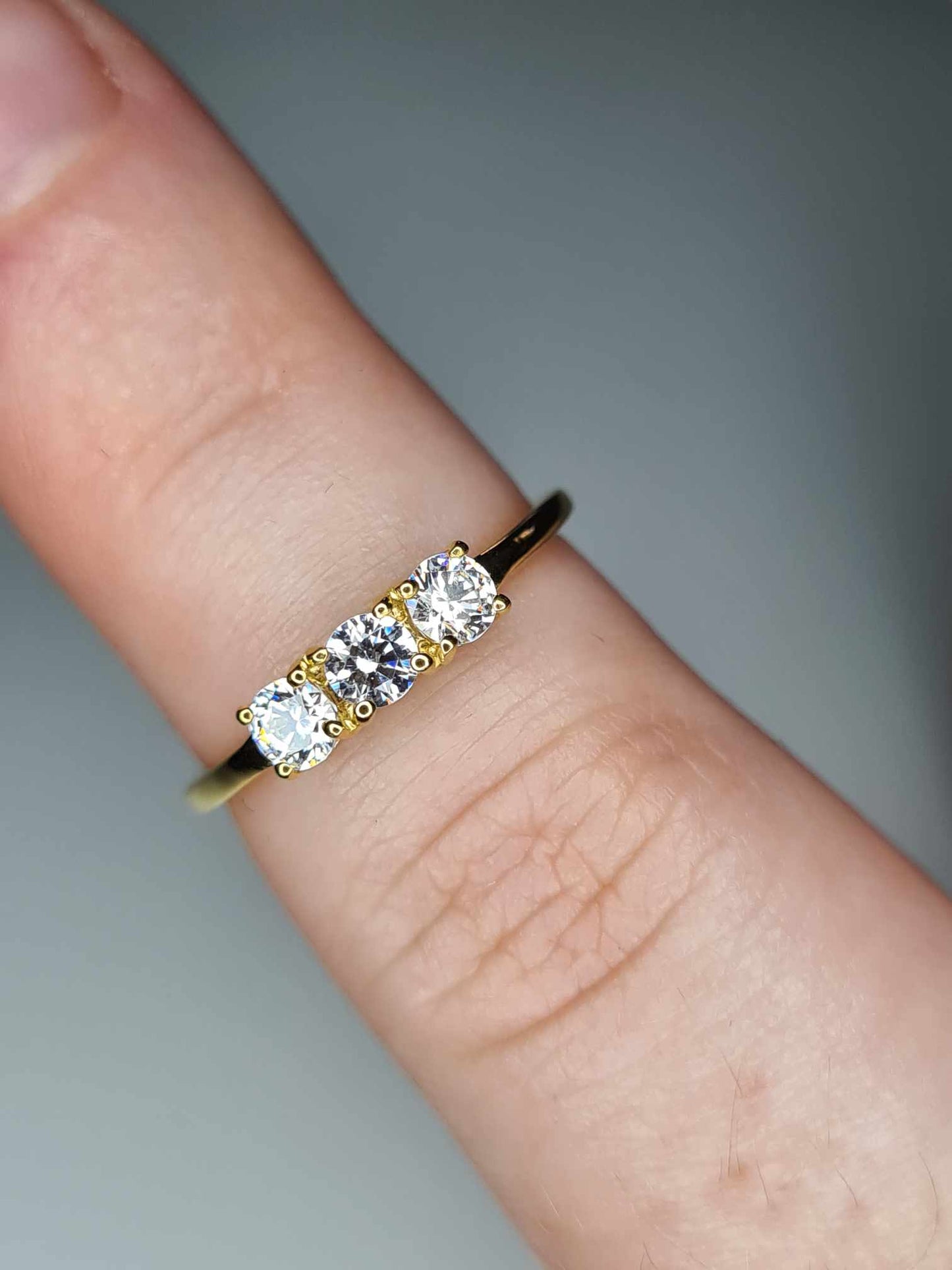 1ct Swarovski Zirconia Trilogy Ring 18k Gold Overlay 925 Sterling Silver SIZE M