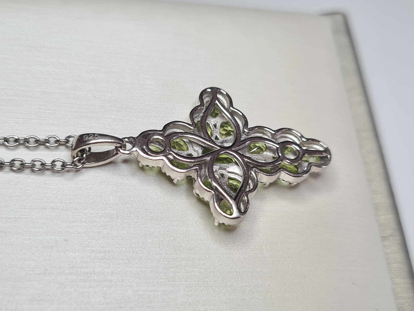 2.44ct Hebei Peridot Cross Pendant 925 Sterling Silver