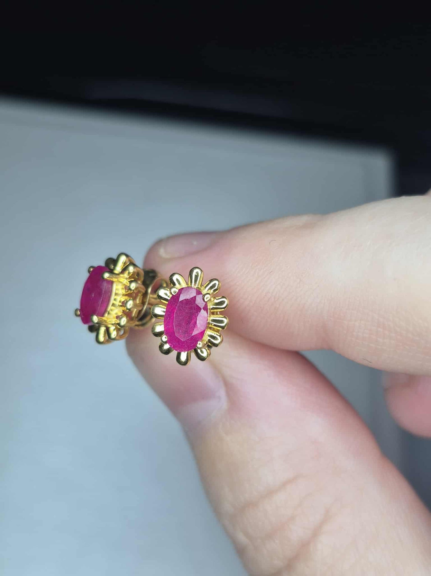 1.348 Ct. African Ruby Solitaire Stud Earrings in 14K Gold Overlay 925 Sterling Silver